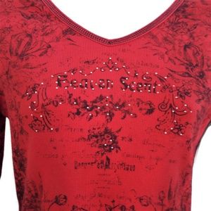 Lapis Top V Neck Rhinestones Vintage Knit Red